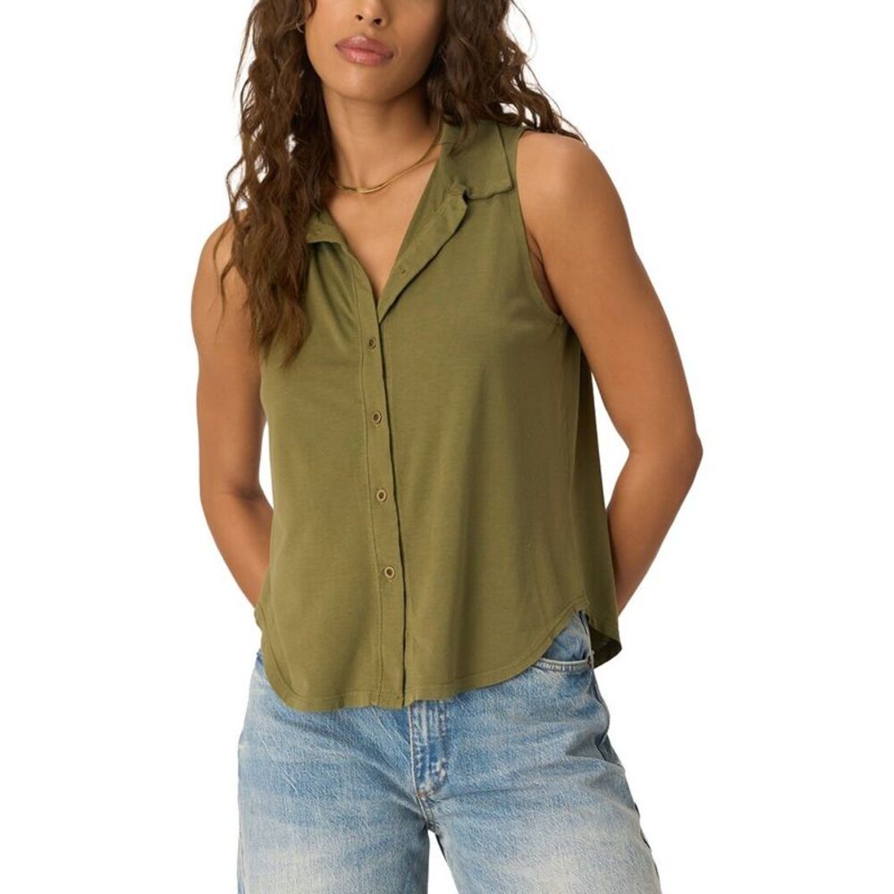 Project Social T Womens No Games Collared Button Front Tank